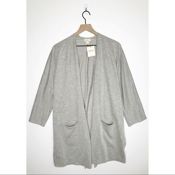 DONNI Charm Ribbed Long Open Sweater Cardigan White Gray OS Slouchy Oversized - Picture 1 of 7